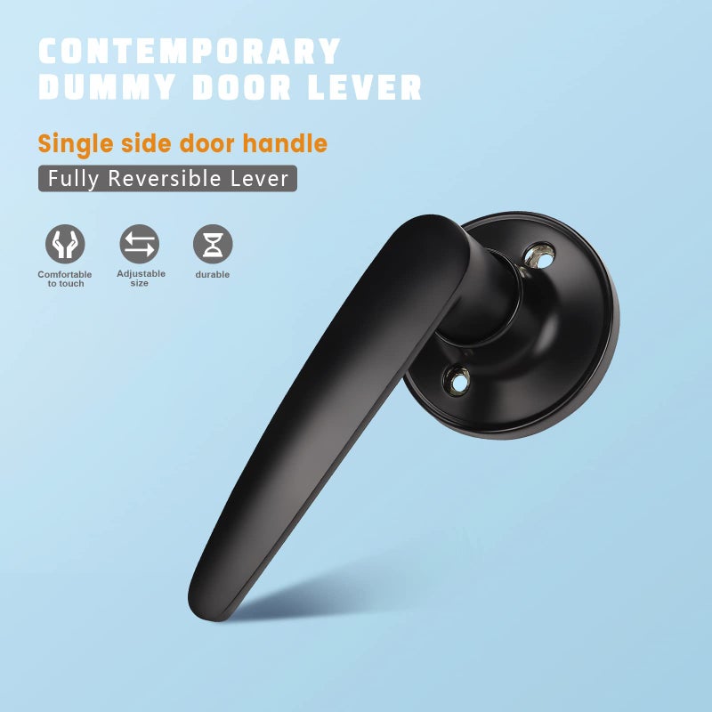 KNOBWELL 2 Pack Dummy Door Levers Door Handle for Closets with Matte Black Finish, Single Side Dummy Levers with No Latch or Lock, Easy Installation - Image 2